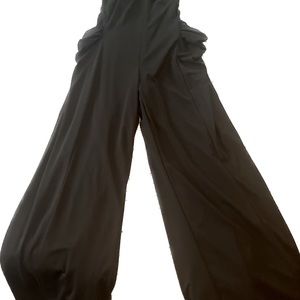 Wide leg black designer jumpsuit with open back